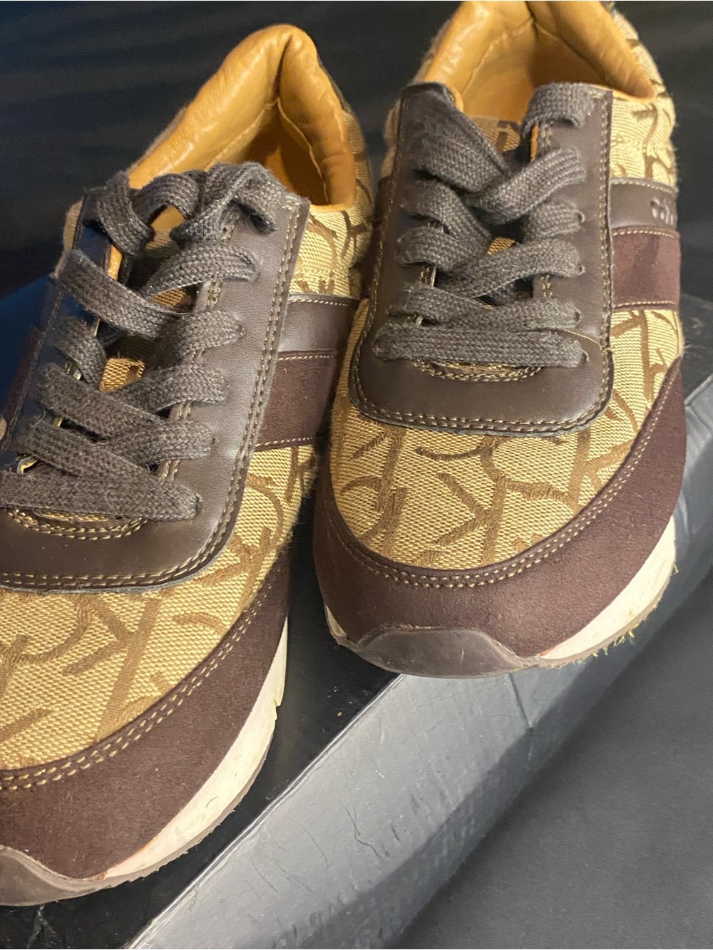 Calvin Klein Brown and Tan Logo Knit Athletic Sneakers - Picture 5 of 7